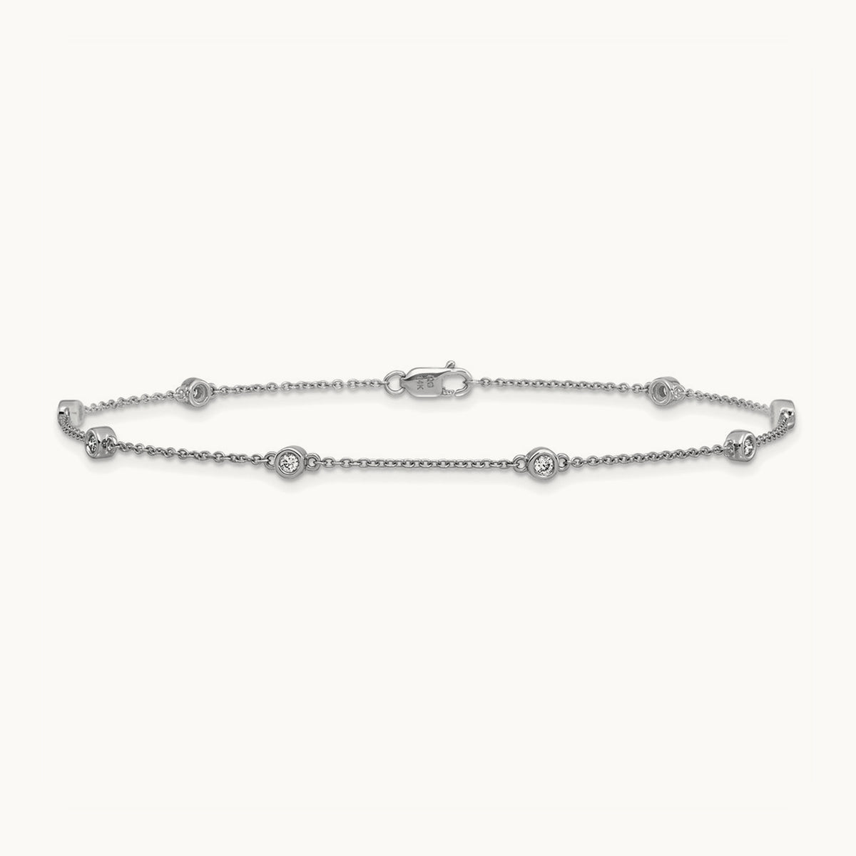Diamond Station Cable Anklet — 14K White Gold