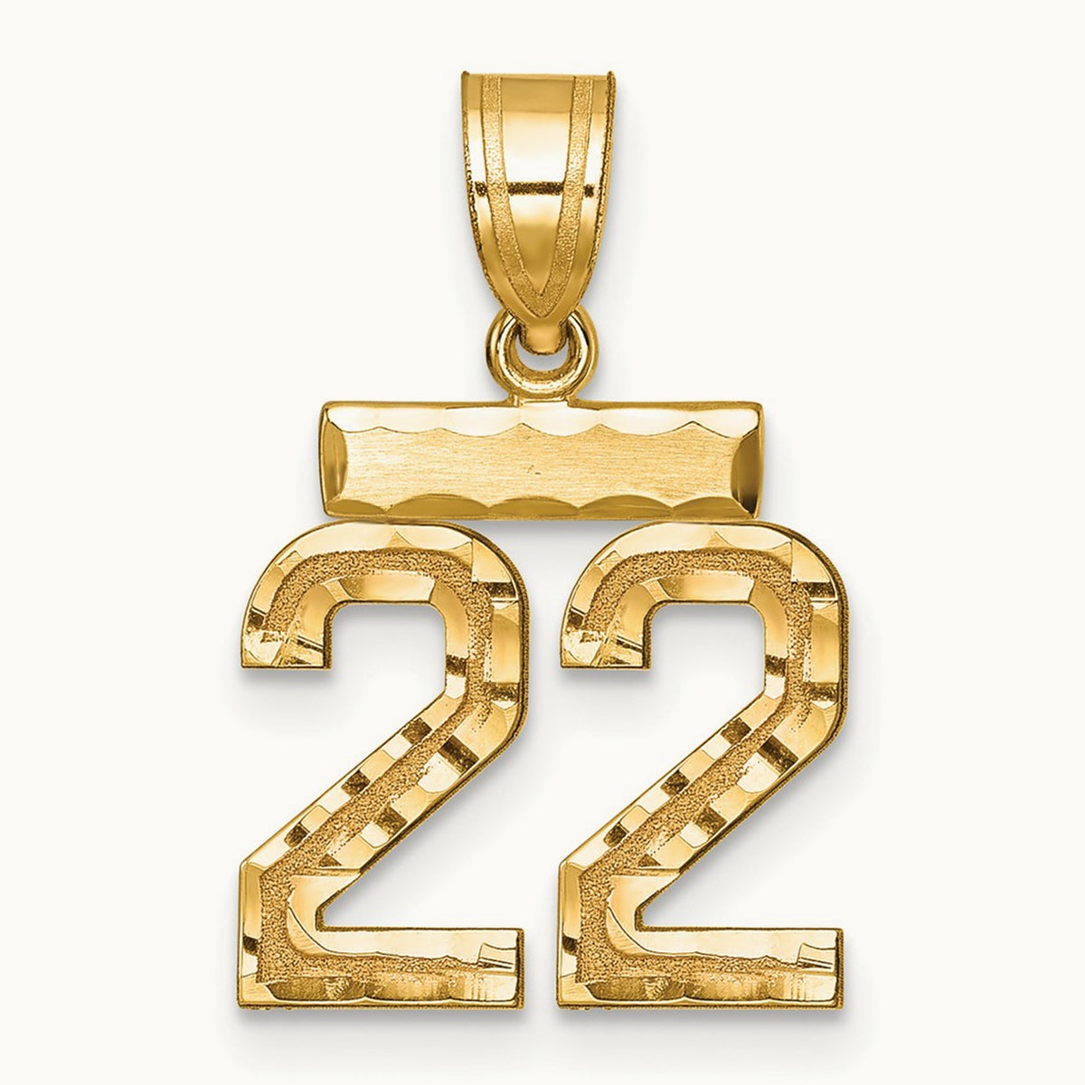 Small Brushed Diamond-cut Number 22 Charm, 14K