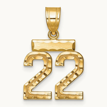 Small Brushed Diamond-cut Number 22 Charm, 14K