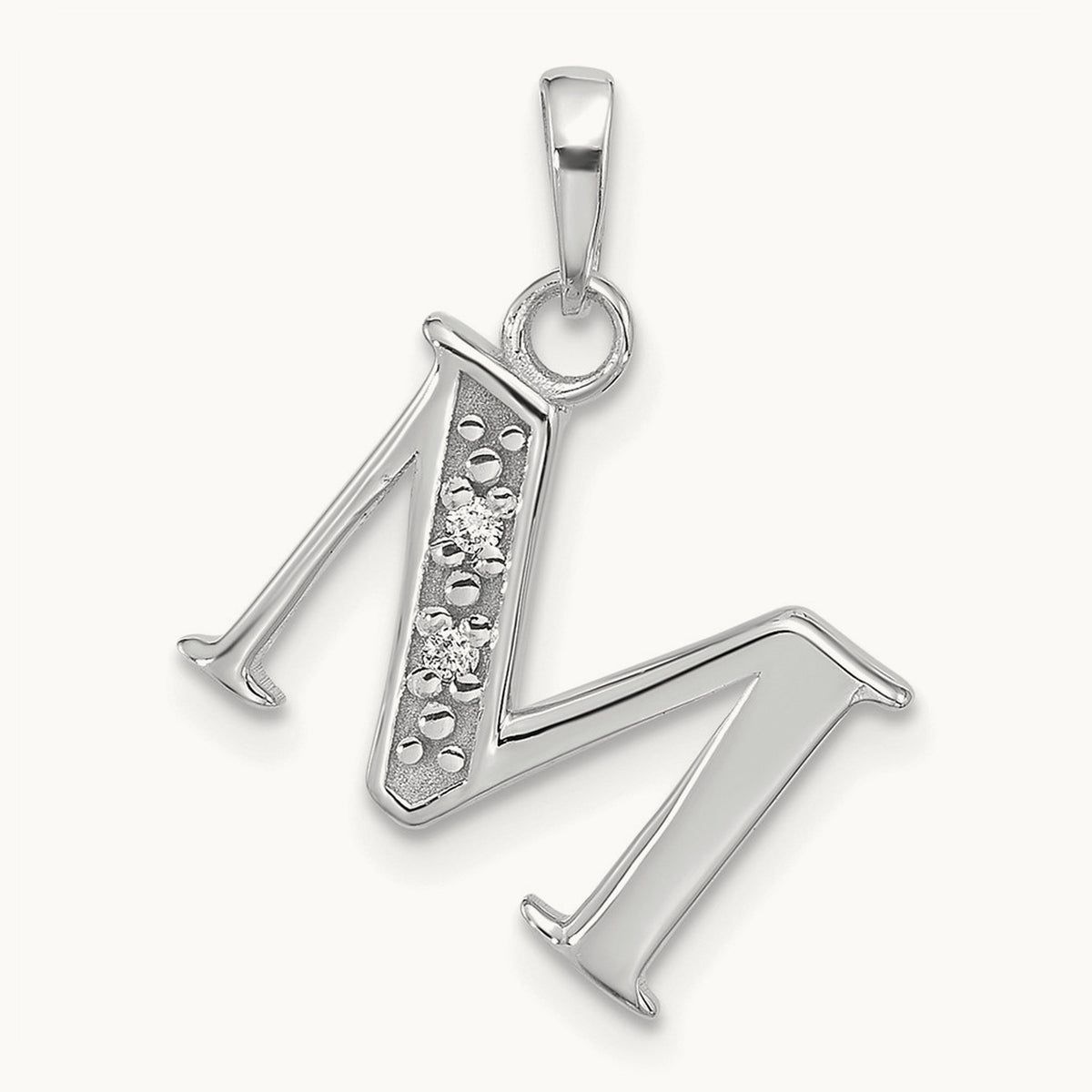 Diamond Letter M Initial Pendant, 14K White Gold
