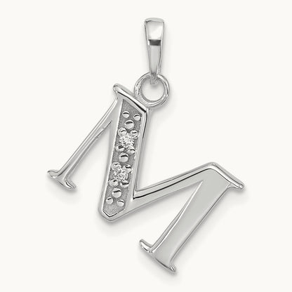 Diamond Letter M Initial Pendant, 14K White Gold