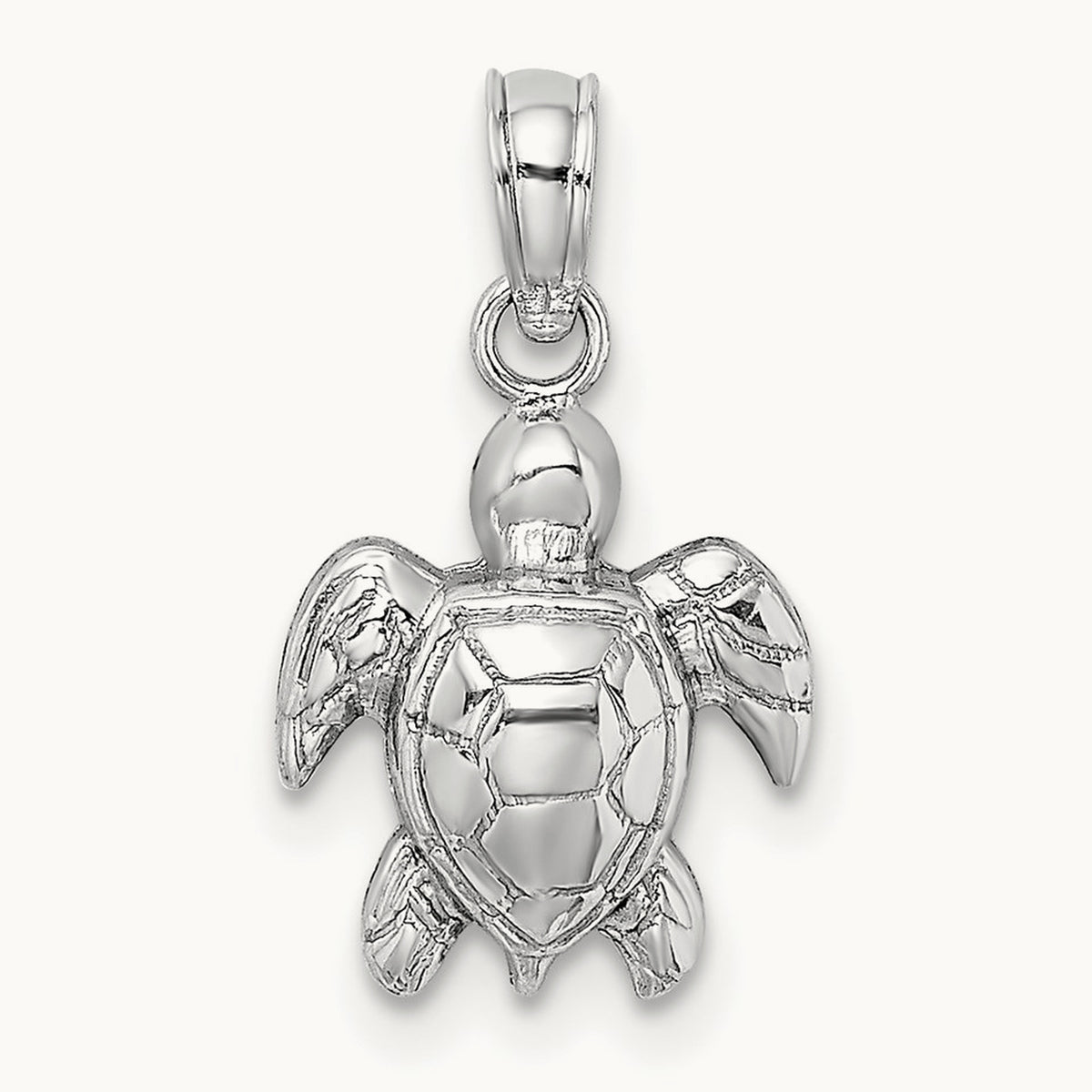 Textured Mini Sea Turtle Charm — 14K White Gold