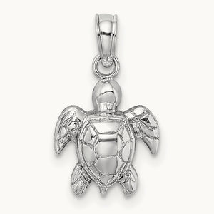 Textured Mini Sea Turtle Charm — 14K White Gold