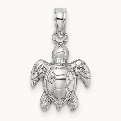 Textured Mini Sea Turtle Charm — 14K White Gold