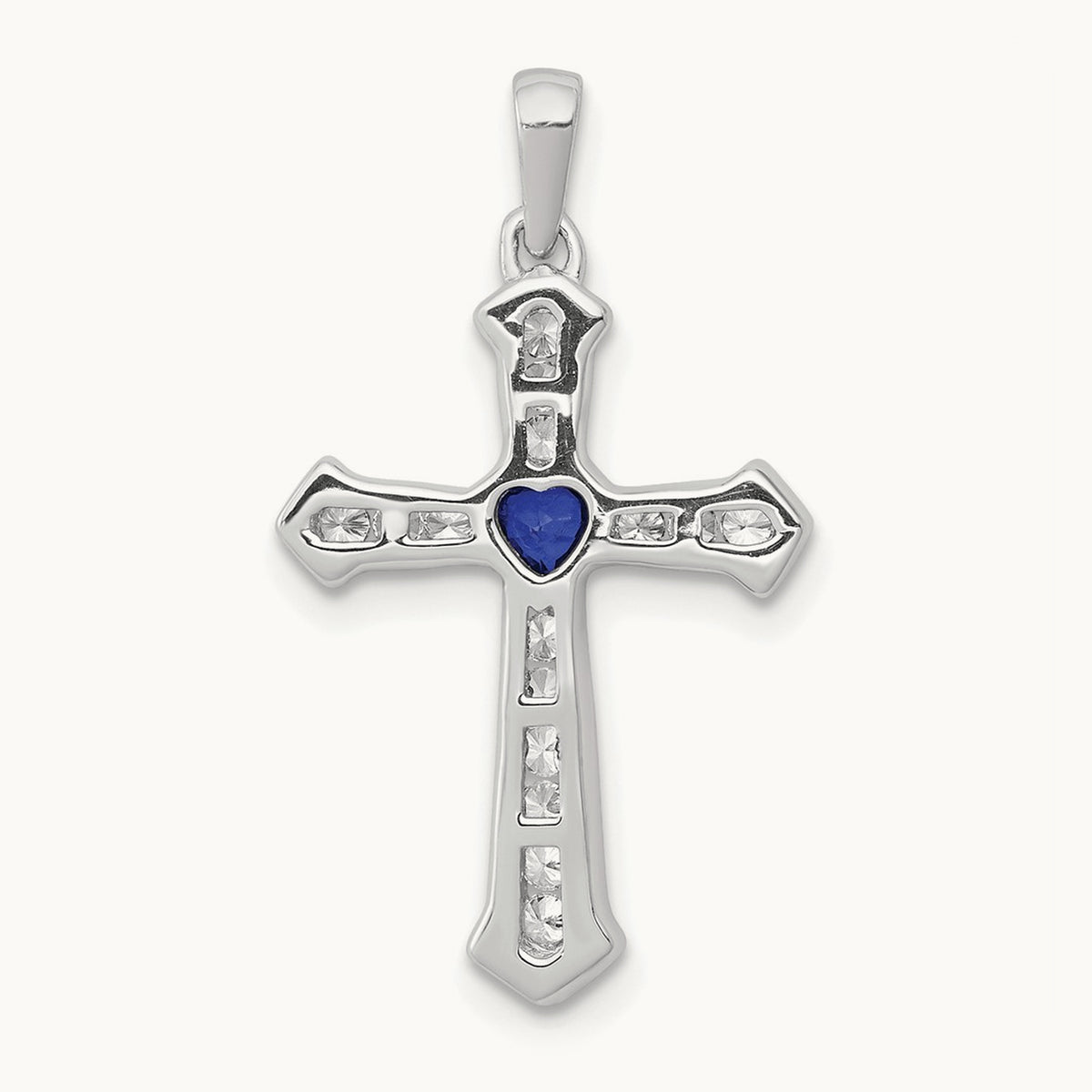 Created Sapphire Cross Pendant, 0.20 ct tw Lab-Grown Diamond