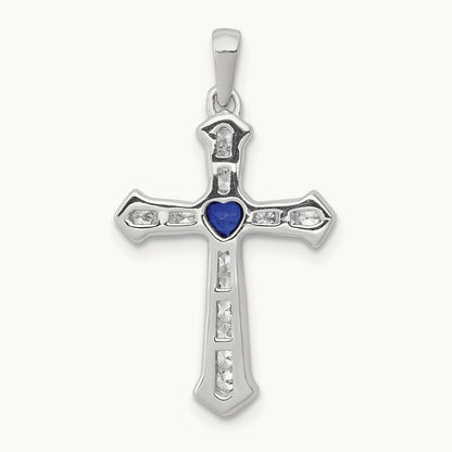 Created Sapphire Cross Pendant, 0.20 ct tw Lab-Grown Diamond