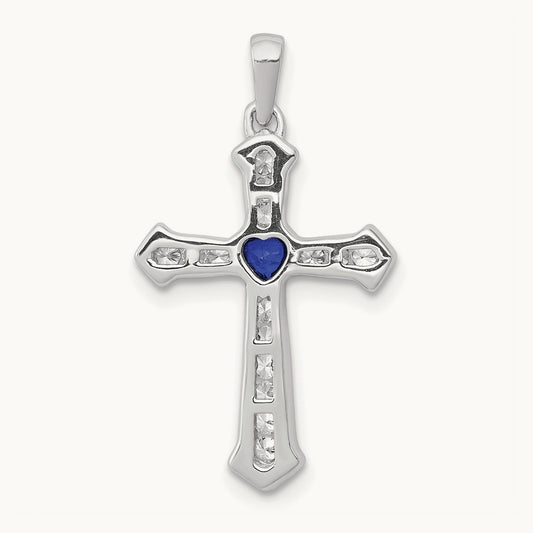 Created Sapphire Cross Pendant, 0.20 ct tw Lab-Grown Diamond