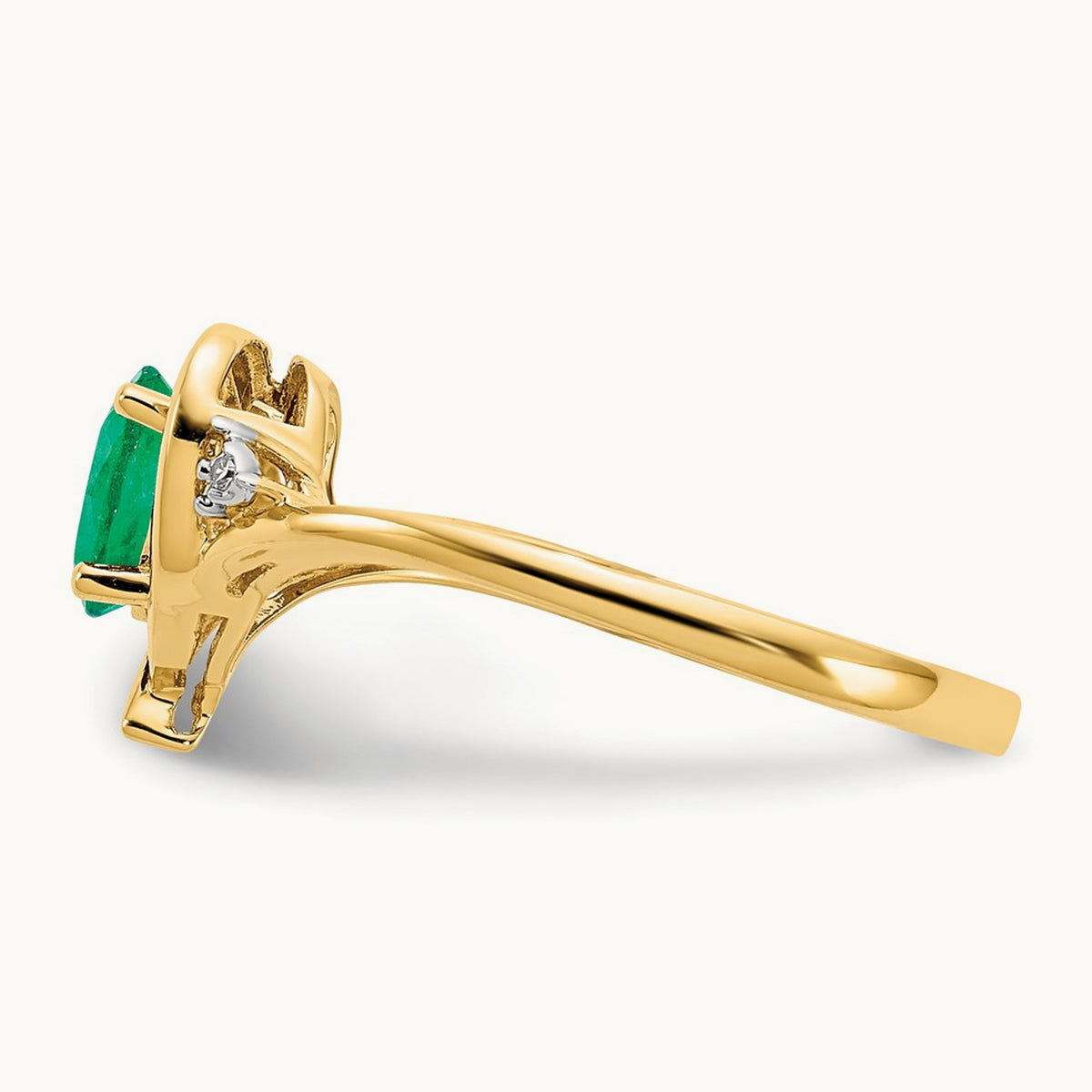 Emerald and Diamond Heart Ring — 14K Yellow Gold, 7