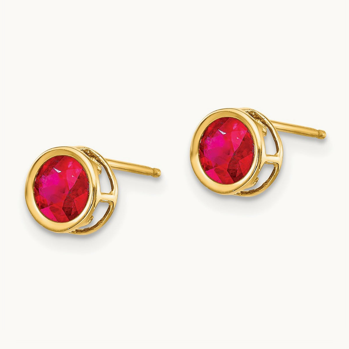 Bezel Ruby Stud Earrings — 14K Yellow Gold