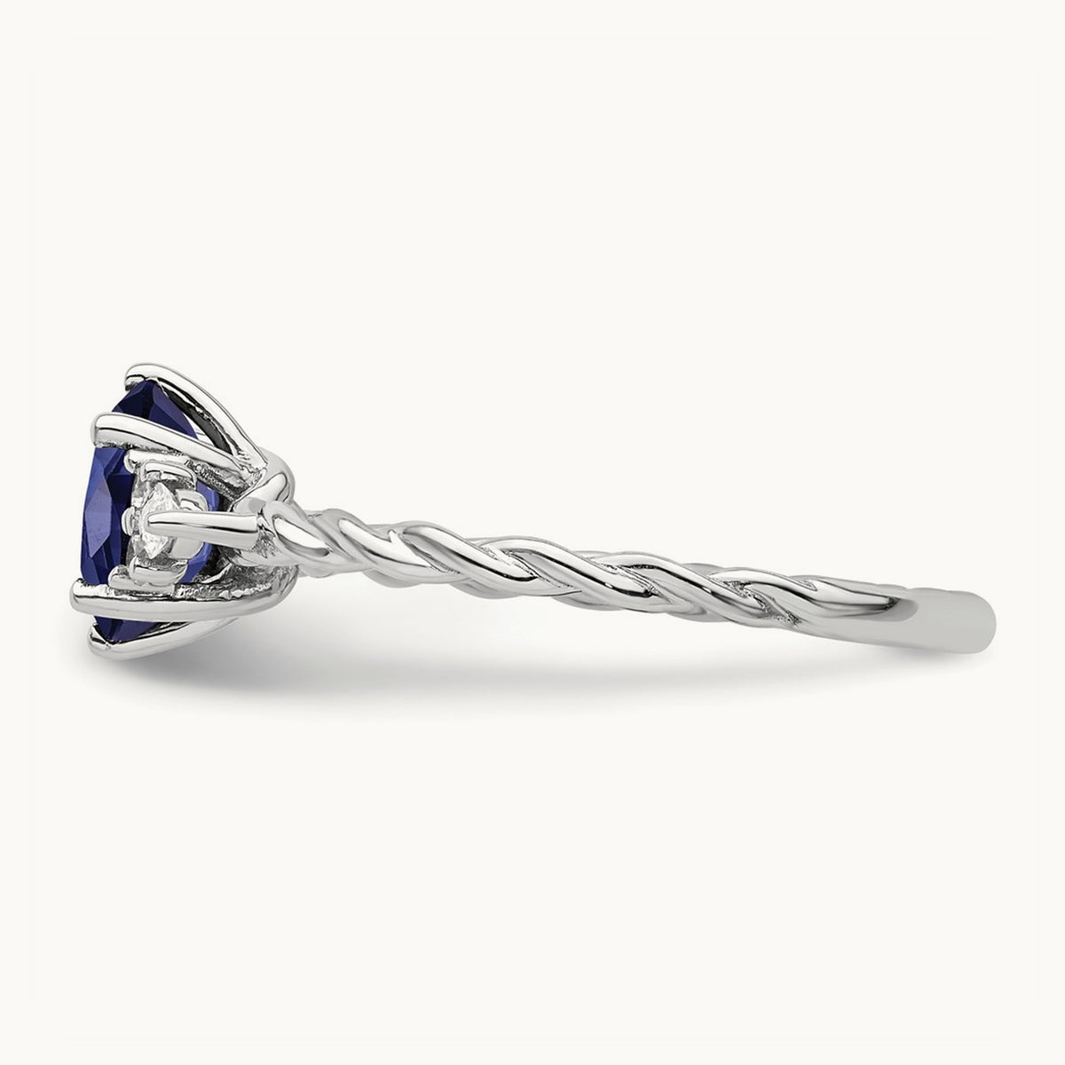 Polished Diamond and Lab Created Sapphire Twisted Ring — 14K White Gold