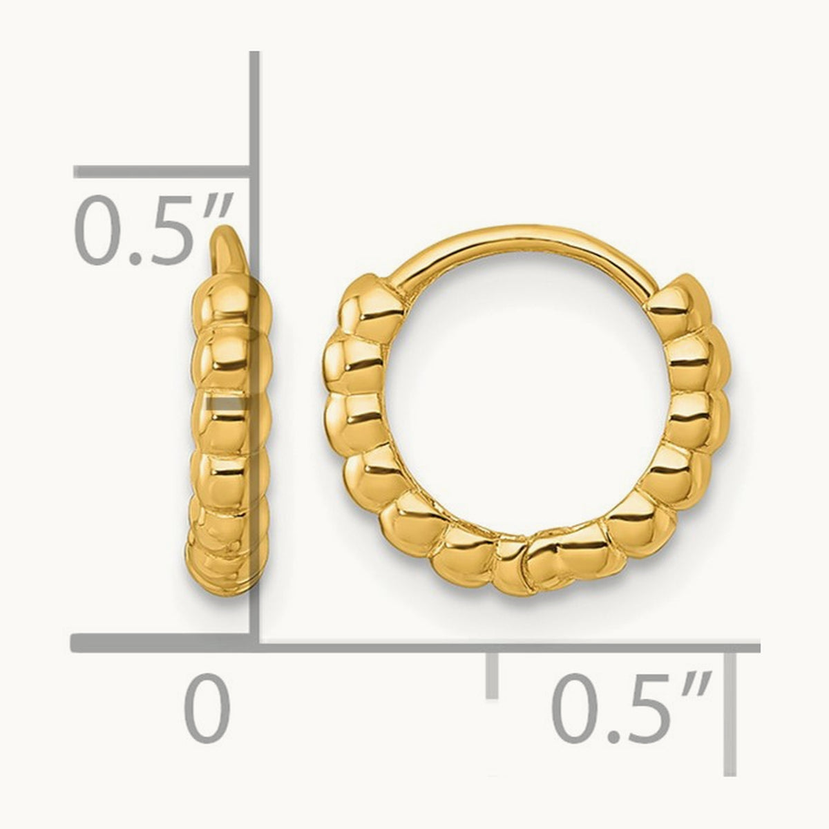 Polished Beaded Hinged Huggie Hoop Earrings, 2.25mm, 14K