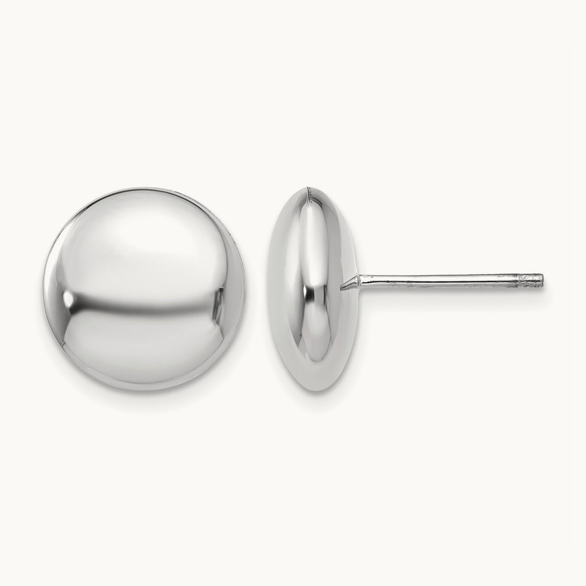 Polished Button Post Earrings — 14K White Gold, 12mm