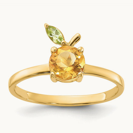 Citrine and Peridot Orange Ring, 14K Gold