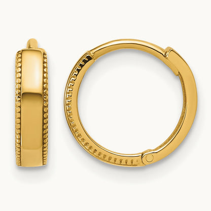 Polished Textured Huggie Hoop Earrings, 14K — Leslie's