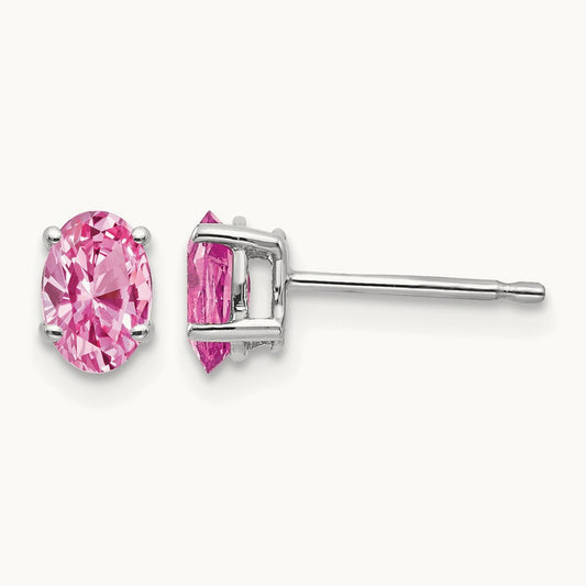 Pink Sapphire Earrings, 14K White Gold