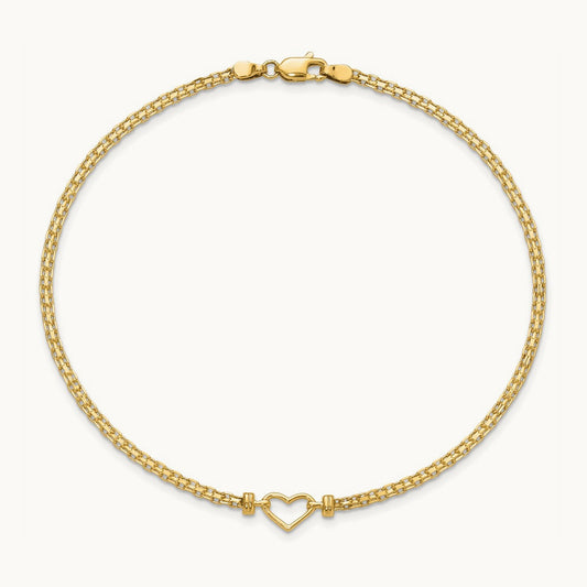 Fancy Heart 9inch Anklet, 14K