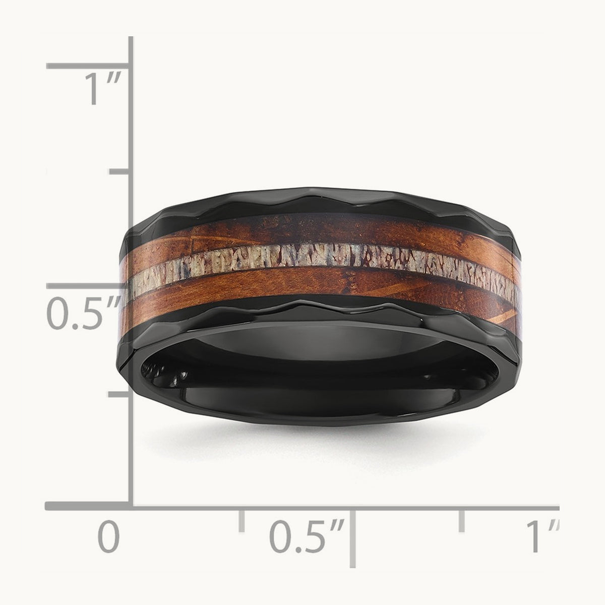Black Zirconium Polished Faceted w/Wood and Deer Antler Inlay Band
