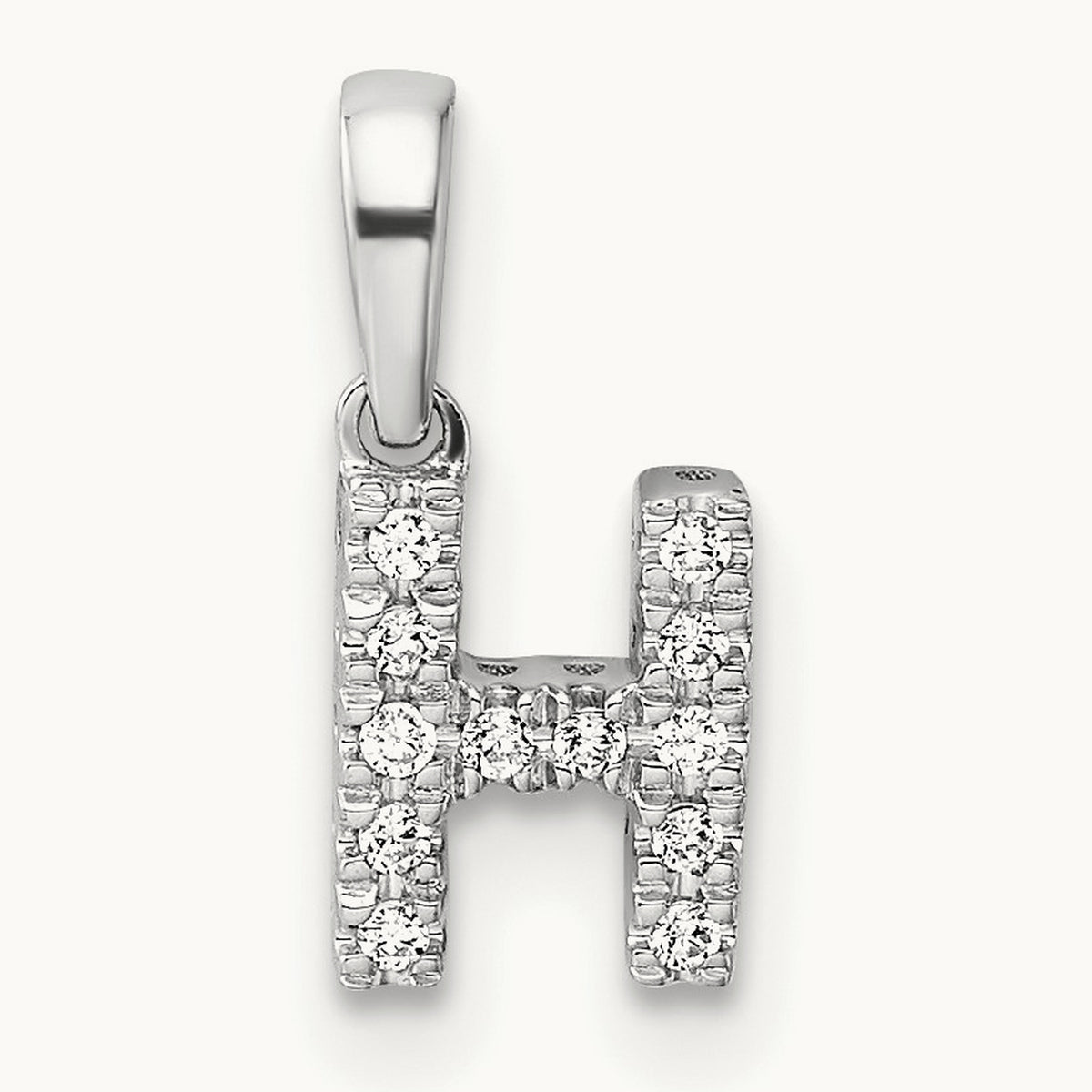 Diamond Initial with Bail Pendant — 14K White Gold, H