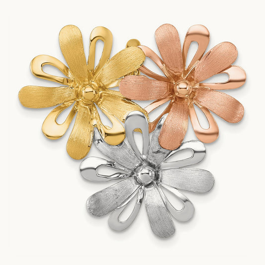w/ White and Rose Rhodium Brushed Polished Flower Chain Slide Pendant, 14K
