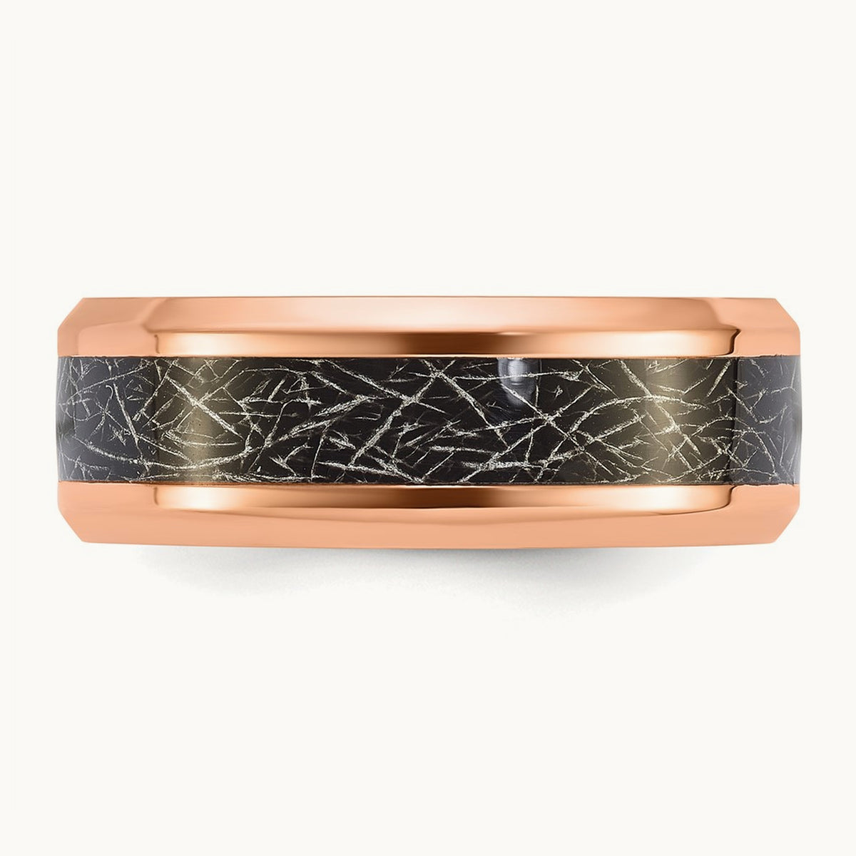 Polished Rose IP Synthetic Leather Inlay in Clear Epoxy Band, 8mm, Titanium