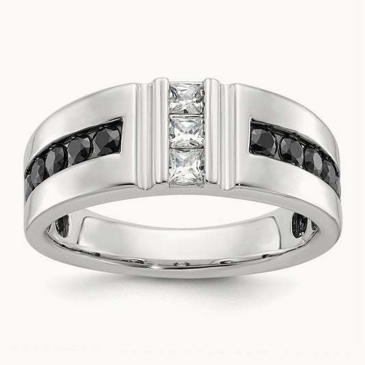 IBGoodman Men's Black and White Diamond Ring, 14K White Gold