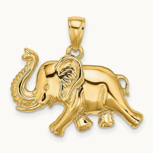 2-D Elephant Running w/ Raised Trunk Charm, 14K