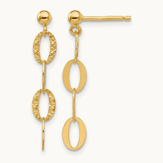 D/C Oval Link Post Dangle Earrings, 14K
