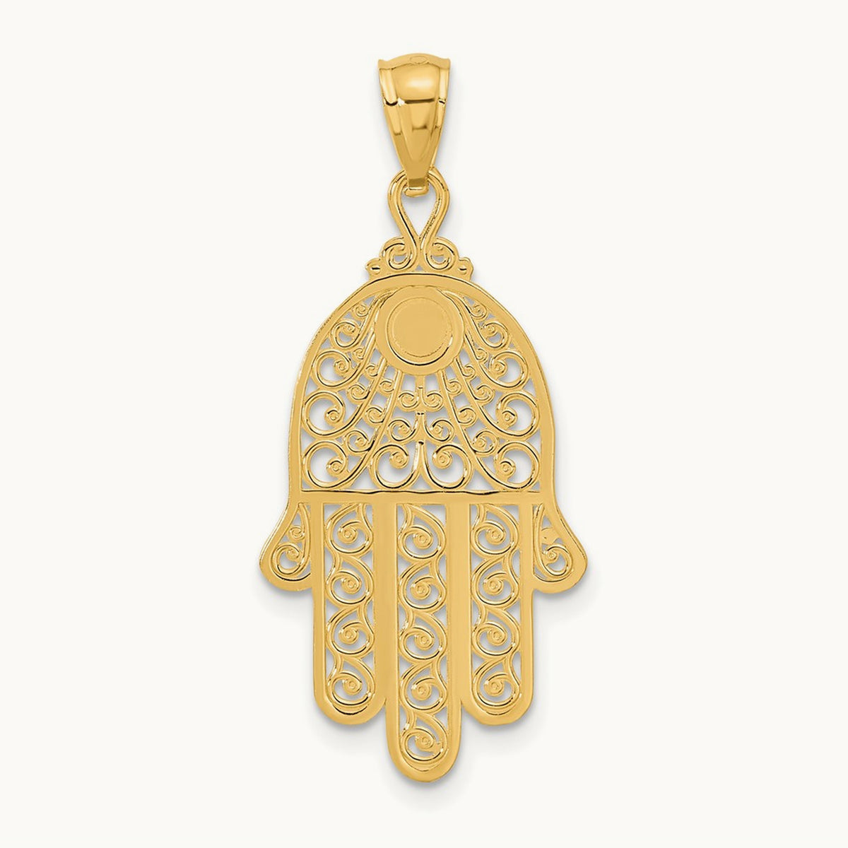 Diamond-cut Filigree Chamseh Pendant, 14K