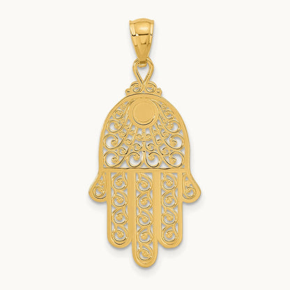 Diamond-cut Filigree Chamseh Pendant, 14K