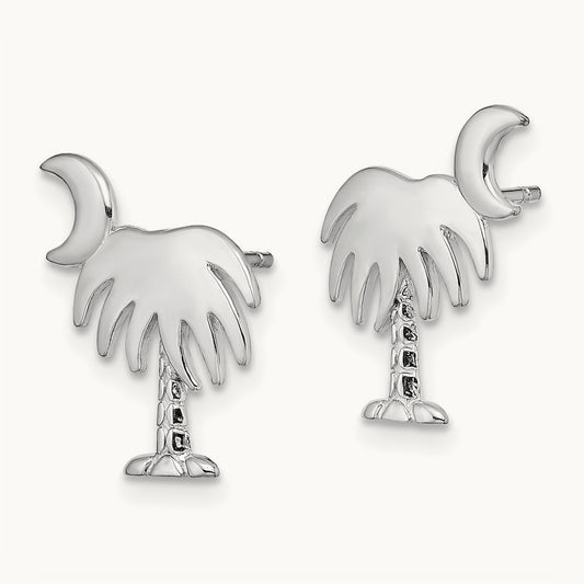White Charleston Palm Tree w/ Moon Earrings, 14K White Gold