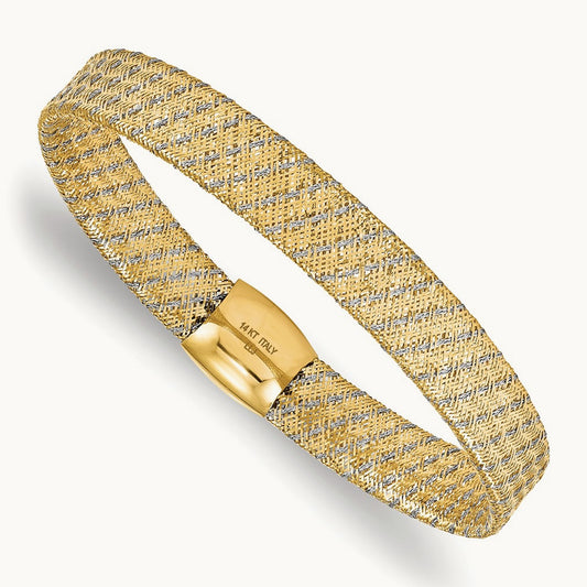 w/Rhodium Polished Mesh Stretch Bracelet, 14K — Leslie's