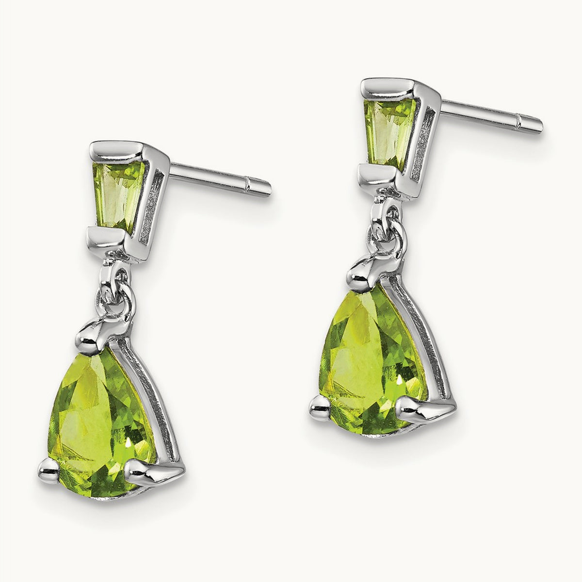 Peridot Dangle Post Earrings — 14K White Gold, 18mm