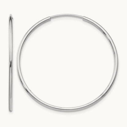 Polished Endless Tube Hoop Earrings, 1.20mm, 14K White Gold