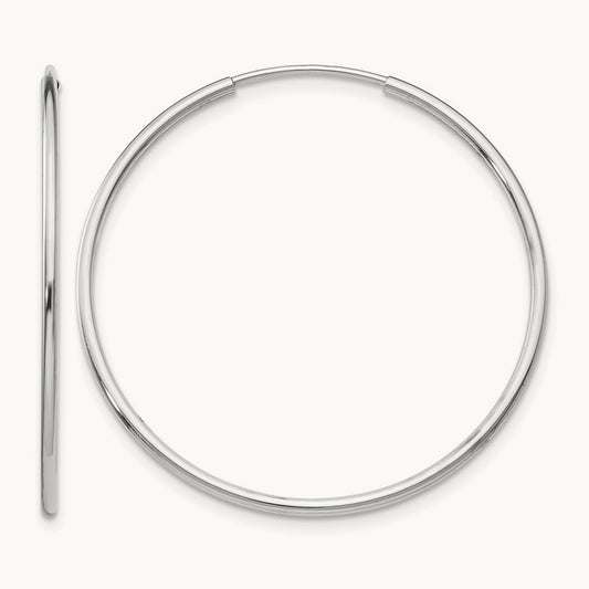 Polished Endless Tube Hoop Earrings, 1.20mm, 14K White Gold