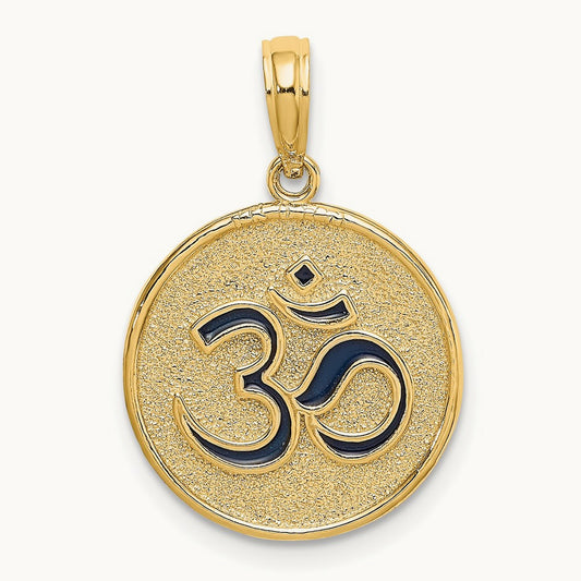 Enameled Om w/Lotus Flower on Reverse Charm, 14K