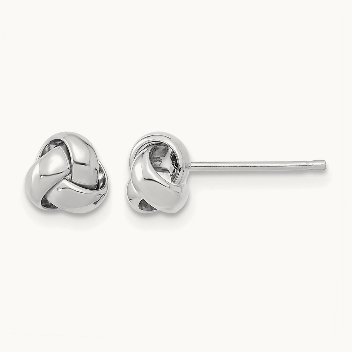 Polished Love Knot Post Earrings — 14K White Gold, 6.5mm