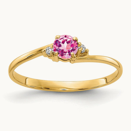 Pink Sapphire AA Diamond ring, 4mm, 14K