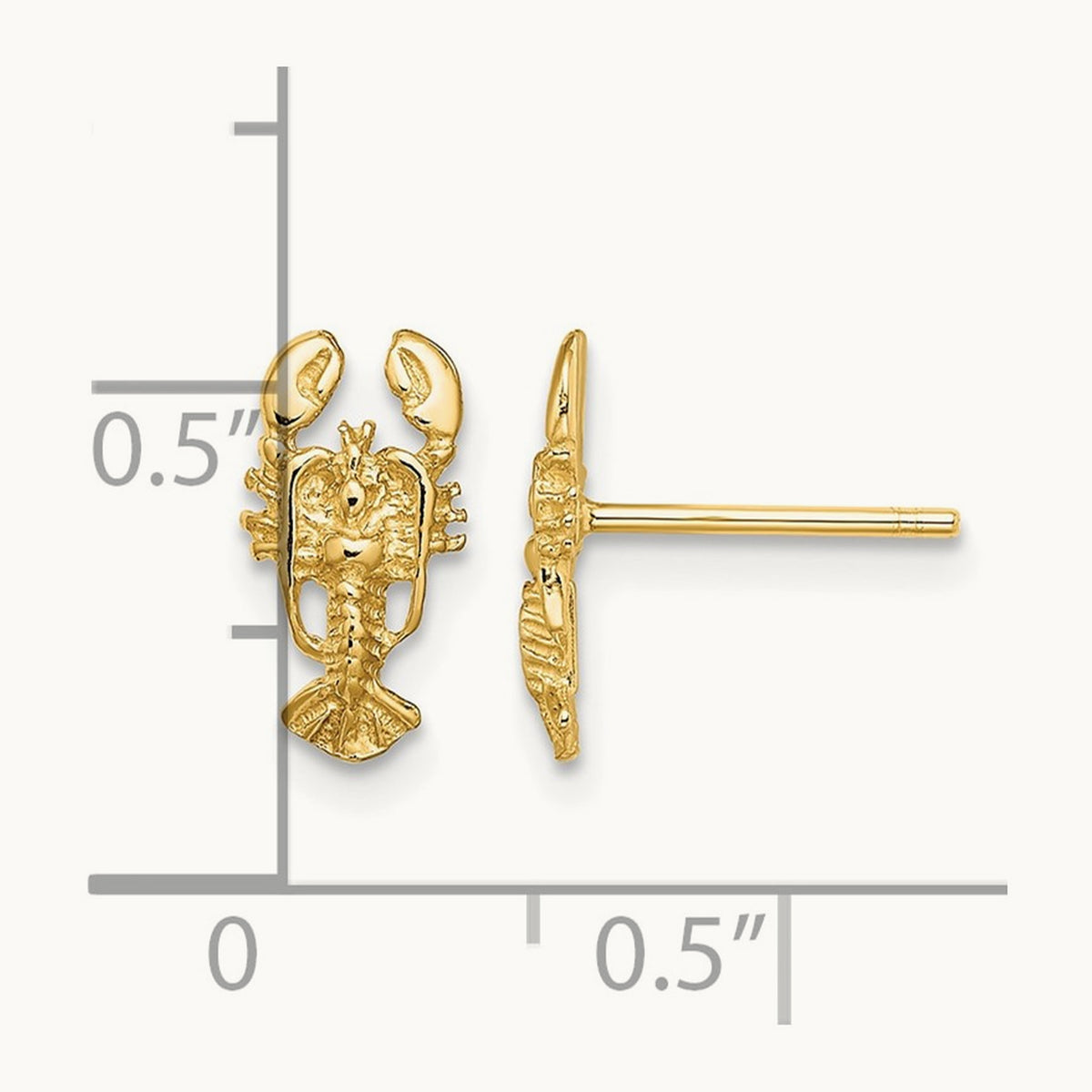 2-D Lobster Post Earrings, 14K