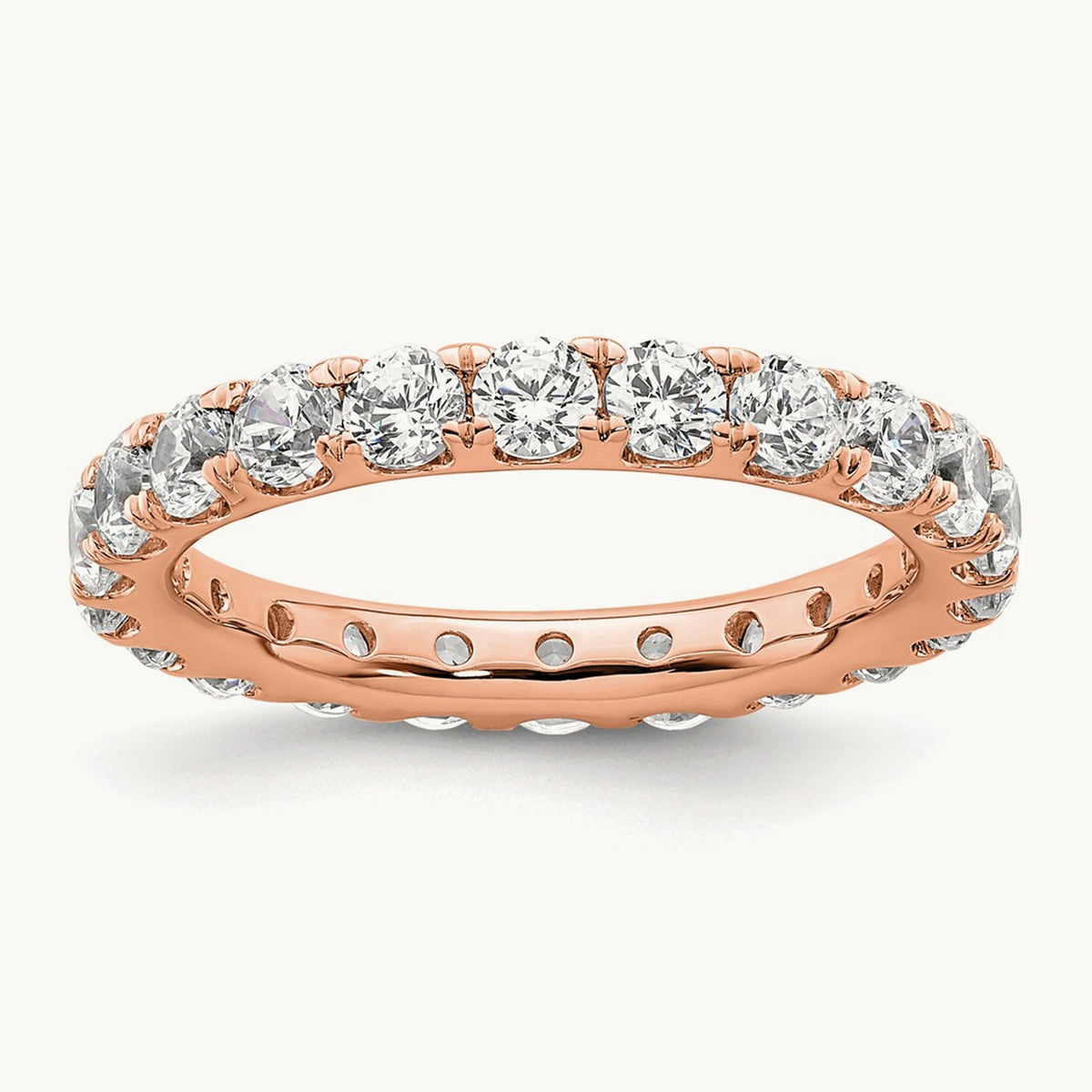 Polished U Shared Prong 2ct Diamond Eternity Band, 14K Gold in 14K Rose Gold