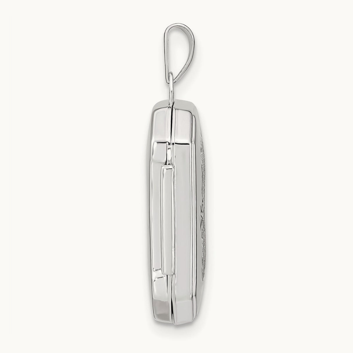 Diamond-cut Brushed Rectangular Locket — 14K White Gold