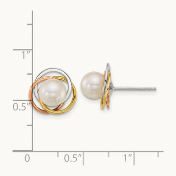 Tri-color 6- South Sea Saltwater Cultured Pearl Earrings, 7mm, 14K
