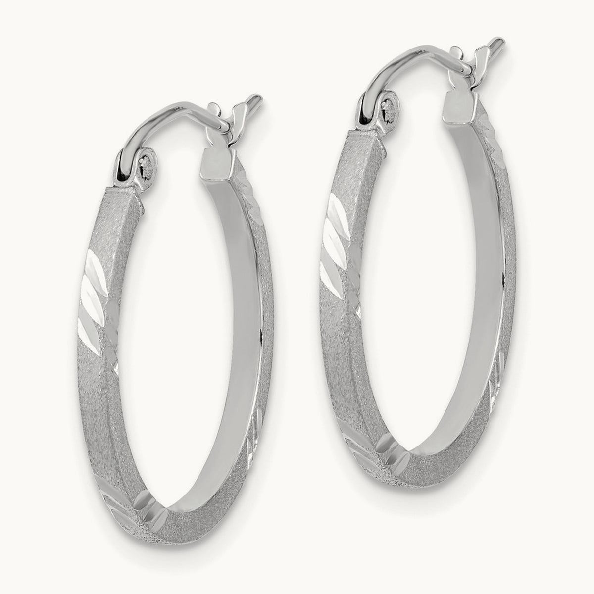 Satin Diamond-cut Square Tube Hoop Earrings — 14K White Gold, 20mm