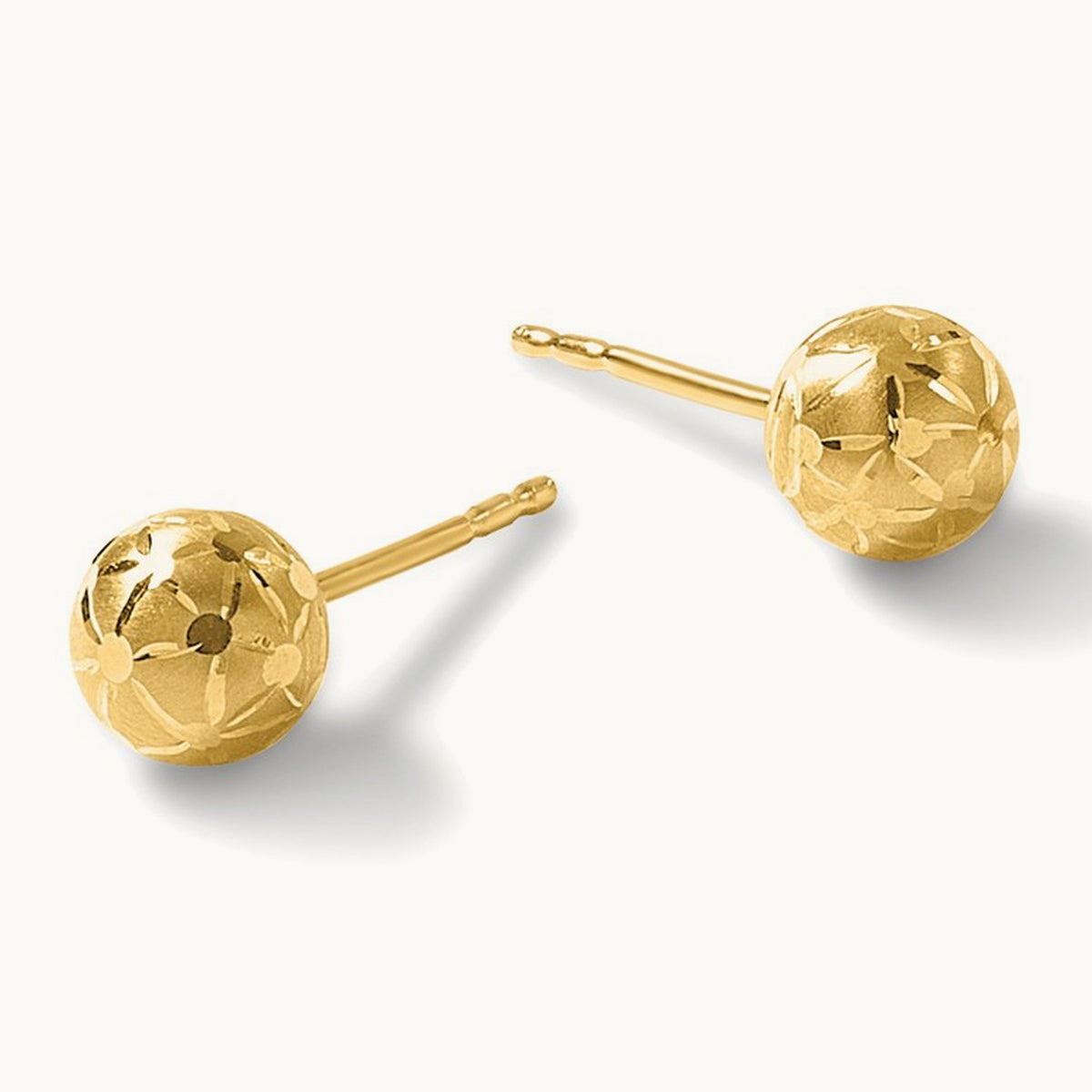 Polished/Satin and Diamond-cut Ball Post Earrings — 14K Yellow Gold