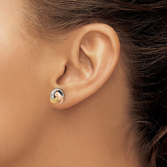 Tri-color Polished and Textured Love Knot Post Earrings — 10K Tri-Tone Gold