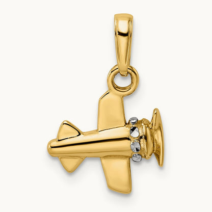 w/ White Rhodium 3D Diamond-cut Airplane Pendant, 14K