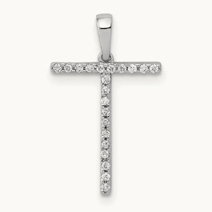 Diamond Letter T Initial Pendant, 14K White Gold
