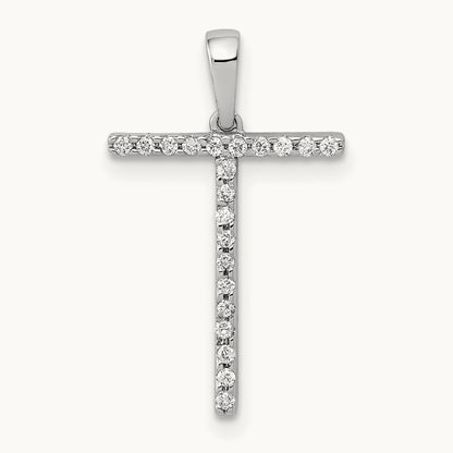 Diamond Letter T Initial Pendant, 14K White Gold