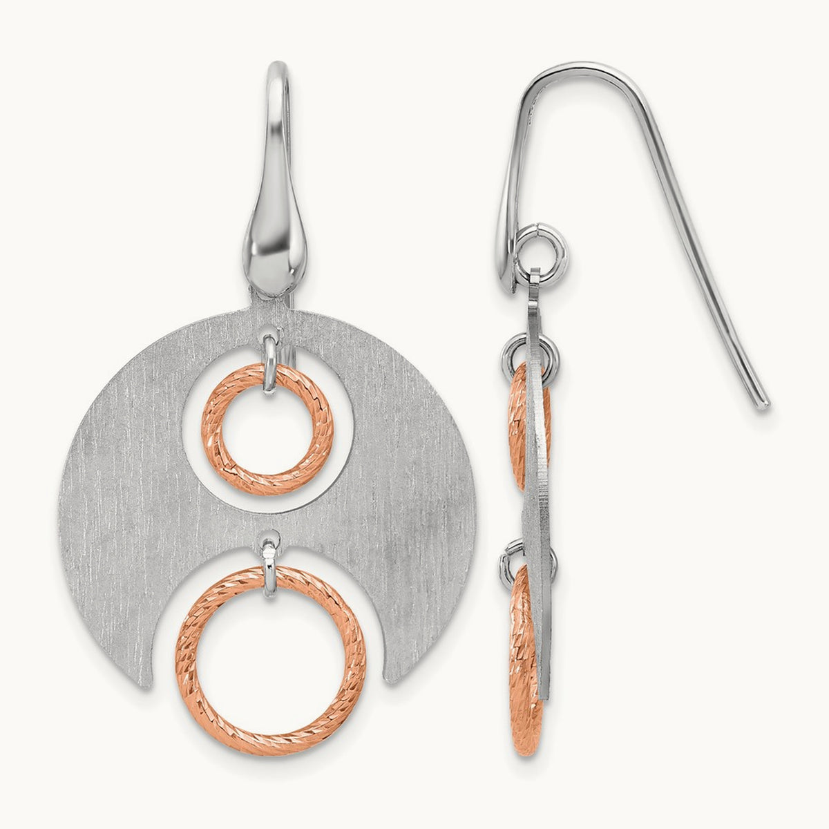 SS Rhodium/Rose gold-plat Polished/Brushed Dangle Earrings — Leslie's