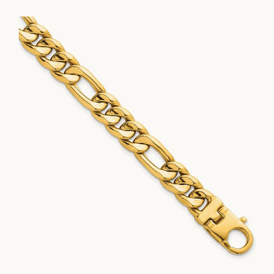 Polished Flat Figaro Chain Men's Bracelet, 8.75mm, 14K