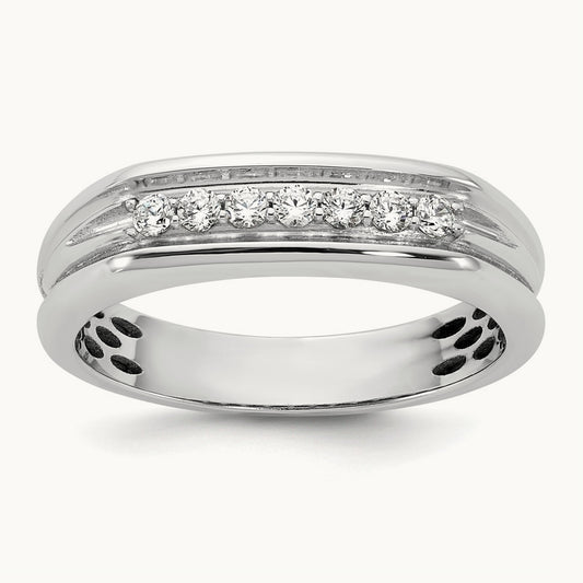 IB Goodman Mens Polished Complete 7-Stone 1/4ct Diamond Ring, 14K White Gold